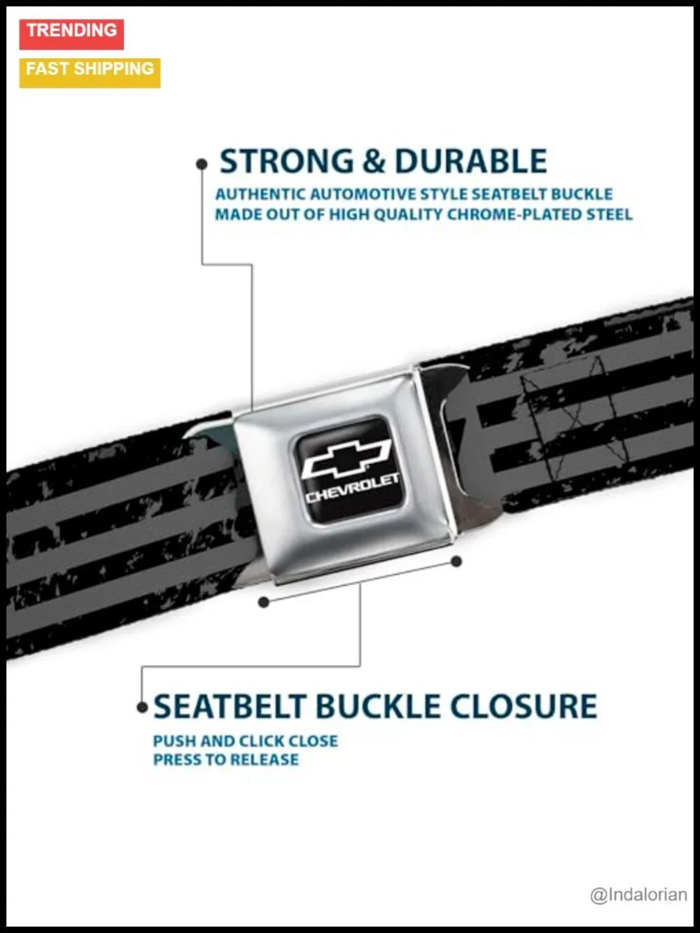 GM Licensed Seatbelt Belt Adjustable Polyester Buckle Belt Unisex